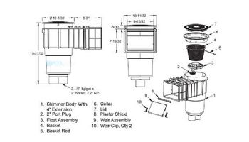 AquaStar Flow Star Standard Skimmer with Flush Face 4" Extension, Float Assembly, Basket, Lid and Collar | White | SKR14101