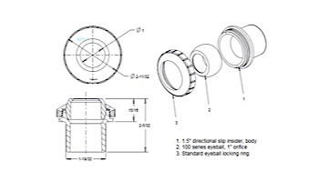 AquaStar Directional Eyeball Fitting 3 pc 1 1/2" Slip Insider 3/4" Orifice | White | SL8201