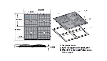 AquaStar Four 12" Square Wave Suction Outlet Covers and Screws for 24" Frame Retrofits (VGB Series) | Black | WAV24NF102