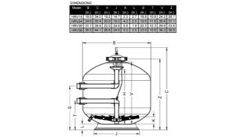 Waterco 30" HRV Fiberglass Side Mount Sand Filter | 2" Connections & 2" Multiport Valve 2290590 | 22207308A