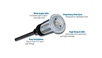 J&J Electronics PureWhite VU Nicheless LED Pool and Spa Light Fixture | 8W 12V 50' Cord | LPL-R1W-12-50 25001