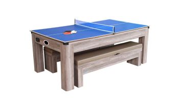 Hathaway Driftwood 7-Foot Air Hockey Table Tennis Combo Set with Benches | NG1137H BG1137H