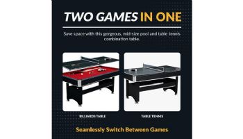 Hathaway Spartan 6-Ft. Pool Table with Table Tennis Top | Black with Red Felt | NG5031 BG50310