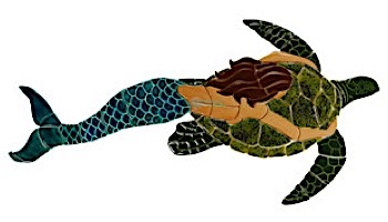 Ceramic Mosaic Brown Mermaid with Turtle | 57" x 28" | MT48BR-61