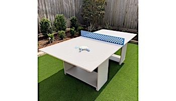 Ledge Lounger Outdoor Games Collection Ping Pong Table | White | White Paddles and Sky Blue Net | LL-GM-PG-WH-WH-SB