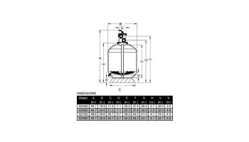 Waterco Micron SD600 24" Top Mount Fiberglass Deep Bed Sand Filter | 4" Neck 1.5" Connections | 3.05 Sq. Ft. 59 GMP | 2246041NA