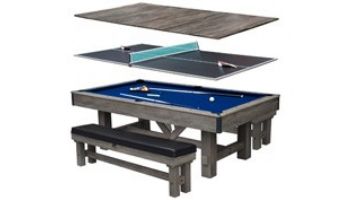 Hathaway Logan 7-Ft. Pool Table Combo Set with Benches | Rustic Gray with Blue Felt |  BG50348