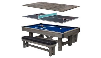 Hathaway Logan 7-Ft. Pool Table Combo Set with Benches | Rustic Gray with Blue Felt |  BG50348