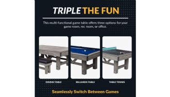 Hathaway Logan 7-Ft. Pool Table Combo Set with Benches | Rustic Gray with Blue Felt |  BG50348