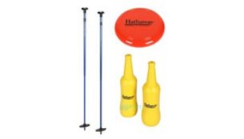Hathaway Bottle Blast Polish Horseshoes Set with Throwing Disc | Blue and Yellow | BG5035
