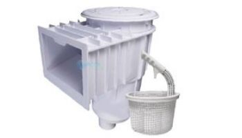 Custom Molded Product In-Ground Gunite Skimmer with Flowskim Basket | White Body White Cover/Collar 2" FIP Float Valve | 25100-040-000