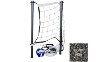 Global Pool Products Volleyball Set | 16' Net & Ball | Silver Vein Poles | No Anchors | GPPOTE-VBS16-SV