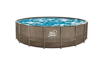 Blue Wave Dark Cocoa Wicker Frame Swimming Pool Package | 18' Round  52" Tall | NB19797