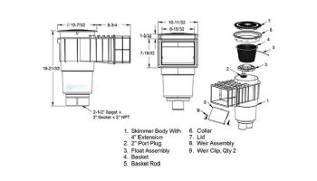 AquaStar Flow Star Standard Skimmer with Flush Face 4" Extension, Float Assembly, Basket, Lid, Collar and 4" Socket Sump | Black | SKR14102D
