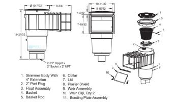 AquaStar Flow Star Water Bonded Skimmer with Flush Face 4" Extension, Float Assembly, Basket, Lid and Collar | White | SKR3201