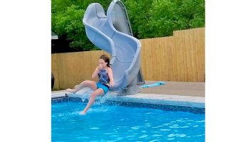 Global Pool Products Rip Tide Slide with LED Light | Right Turn | Gray | GPPSRT-GREY-R-LED