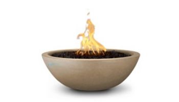 The Outdoor Plus 27" Sedona Concrete Fire Bowl | 12V Electronic Ignition - Natural Gas | Rustic White | OPT-27RFOE12V-RWH-NG