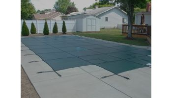 GLI 12-Year Secur-A-Pool Mesh Safety Cover | Rectangle 12' x 24' Green | 4' x 8' Center End Step | 201224RECES48SAPGRN