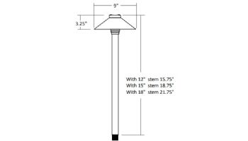 Sollos Straight Hat LED Path Light Fixture | 9" Hat 15" Stem | Arquitectural Aluminum - Textured Black | PSH090-TB-15 914028