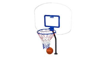 Global Pool Products Heavy Duty Basketball Set | 12" Offset with Net & Ball | Silver Vein Frame | No Anchors | GPPOTE-HDBBS-SV