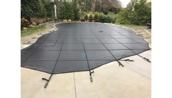 Merlin Dura-Mesh 15-Year Mesh Safety Cover | Rectangle 16' x 32' | 1' or 2' Offset 4' x 8' Left Side Step | Black | 19M-M-BK