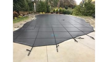 Merlin Dura-Mesh 15-Year Mesh Safety Cover | Rectangle 12' x 24' | 4' x 8' Center End Step | Blue | 105M-M-BU