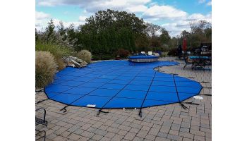 Merlin 10-Year Solid Safety Cover with Drain Panel | Rectangle 16' x 32' | 1' or 2' Offset 4' x 8' Left Side Step | Blue | 19W-X-BU