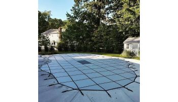 Merlin 10-Year Solid Safety Cover with Drain Panel | Rectangle 18' x 36' | Flush 4' x 8' Left Side Step | Tan | 14W-X-TN