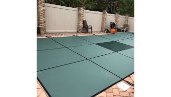 Merlin 10-Year Solid Safety Cover with Drain Panel | Rectangle 18' x 36' | Flush 4' x 8' Left Side Step | Tan | 14W-X-TN