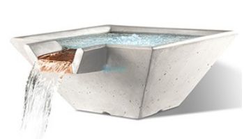 Slick Rock Concrete 34_quot; Square Cascade Water Bowl | Great White | Copper Spillway | KCC34SSPC-GREATWHITE
