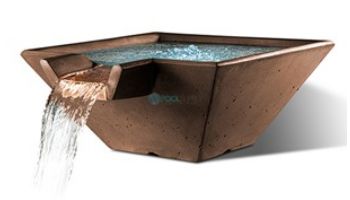 Slick Rock Concrete 34" Square Cascade Water Bowl | Mahogany | Stainless Steel Spillway | KCC34SSPSS-MAHOGANY