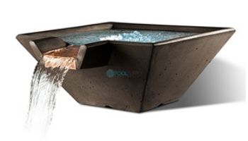 Slick Rock Concrete 22" Square Cascade Water Bowl | Mahogany | Stainless Steel Spillway | KCC22SSPSS-MAHOGANY