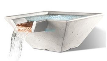 Slick Rock Concrete 29" Square Cascade Water Bowl | Seafoam | Stainless Steel Spillway | KCC29SSPSS-SEAFOAM