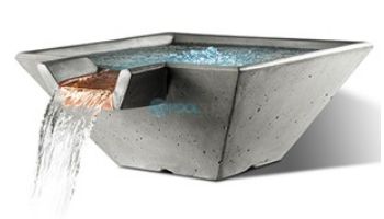 Slick Rock Concrete 34" Square Cascade Water Bowl | Mahogany | Stainless Steel Spillway | KCC34SSPSS-MAHOGANY