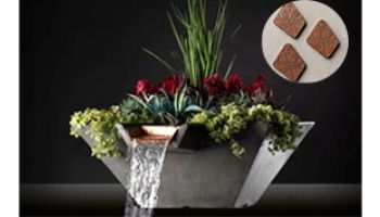 Slick Rock Concrete 22" Square Cascade Water Bowl + Planter | Coal Gray | Copper Scupper | KCC22SSCC-COALGRAY