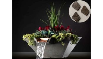 Slick Rock Concrete 22" Square Cascade Water Bowl + Planter | Coal Gray | Copper Scupper | KCC22SSCC-COALGRAY