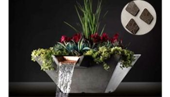 Slick Rock Concrete 22" Square Cascade Water Bowl + Planter |  Mahogany | Copper Scupper | KCC22SSCC-MAHOGANY