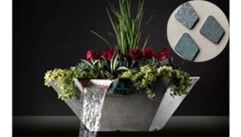 Slick Rock Concrete 22" Square Cascade Water Bowl + Planter |  Mahogany | Copper Scupper | KCC22SSCC-MAHOGANY