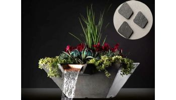 Slick Rock Concrete 22" Square Cascade Water Bowl + Planter | Gray | Copper Scupper | KCC22SSCC-GRAY