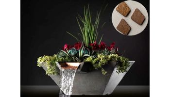 Slick Rock Concrete 22" Square Cascade Water Bowl + Planter | Rust Buff | Copper Scupper | KCC22SSCC-RUSTBUFF