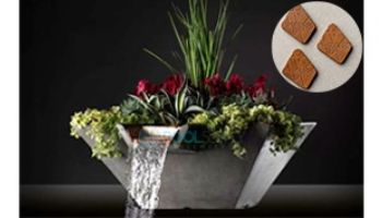 Slick Rock Concrete 22" Square Cascade Water Bowl + Planter | Mahogany | Stainless Steel Scupper | KCC22SSCSS-MAHOGANY