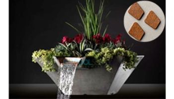 Slick Rock Concrete 22" Square Cascade Water Bowl + Planter | Great White | Stainless Steel Scupper | KCC22SSCSS-GREATWHITE