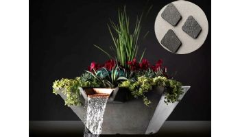 Slick Rock Concrete 22" Square Cascade Water Bowl + Planter | Gray | Stainless Steel Scupper | KCC22SSCSS-GRAY