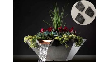 Slick Rock Concrete 22" Square Cascade Water Bowl + Planter | Onyx | Stainless Steel Scupper | KCC22SSCSS-ONYX