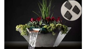 Slick Rock Concrete 22" Square Cascade Water Bowl + Planter | Coal Gray | Stainless Steel Scupper | KCC22SSCSS-COALGRAY