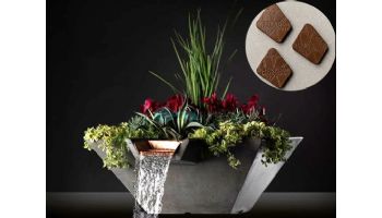 Slick Rock Concrete 22" Square Cascade Water Bowl + Planter | Mahogany | Stainless Steel Scupper | KCC22SSCSS-MAHOGANY