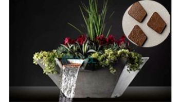Slick Rock Concrete 22" Square Cascade Water Bowl + Planter | Onyx | Stainless Steel Scupper | KCC22SSCSS-ONYX