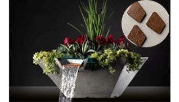 Slick Rock Concrete 22" Square Cascade Water Bowl + Planter | Shale | Stainless Steel Scupper | KCC22SSCSS-SHALE