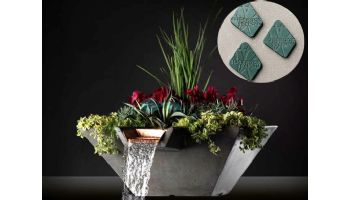 Slick Rock Concrete 22" Square Cascade Water Bowl + Planter | Seafoam | Stainless Steel Scupper | KCC22SSCSS-SEAFOAM