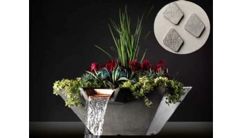 Slick Rock Concrete 22" Square Cascade Water Bowl + Planter | Shale | Stainless Steel Scupper | KCC22SSCSS-SHALE